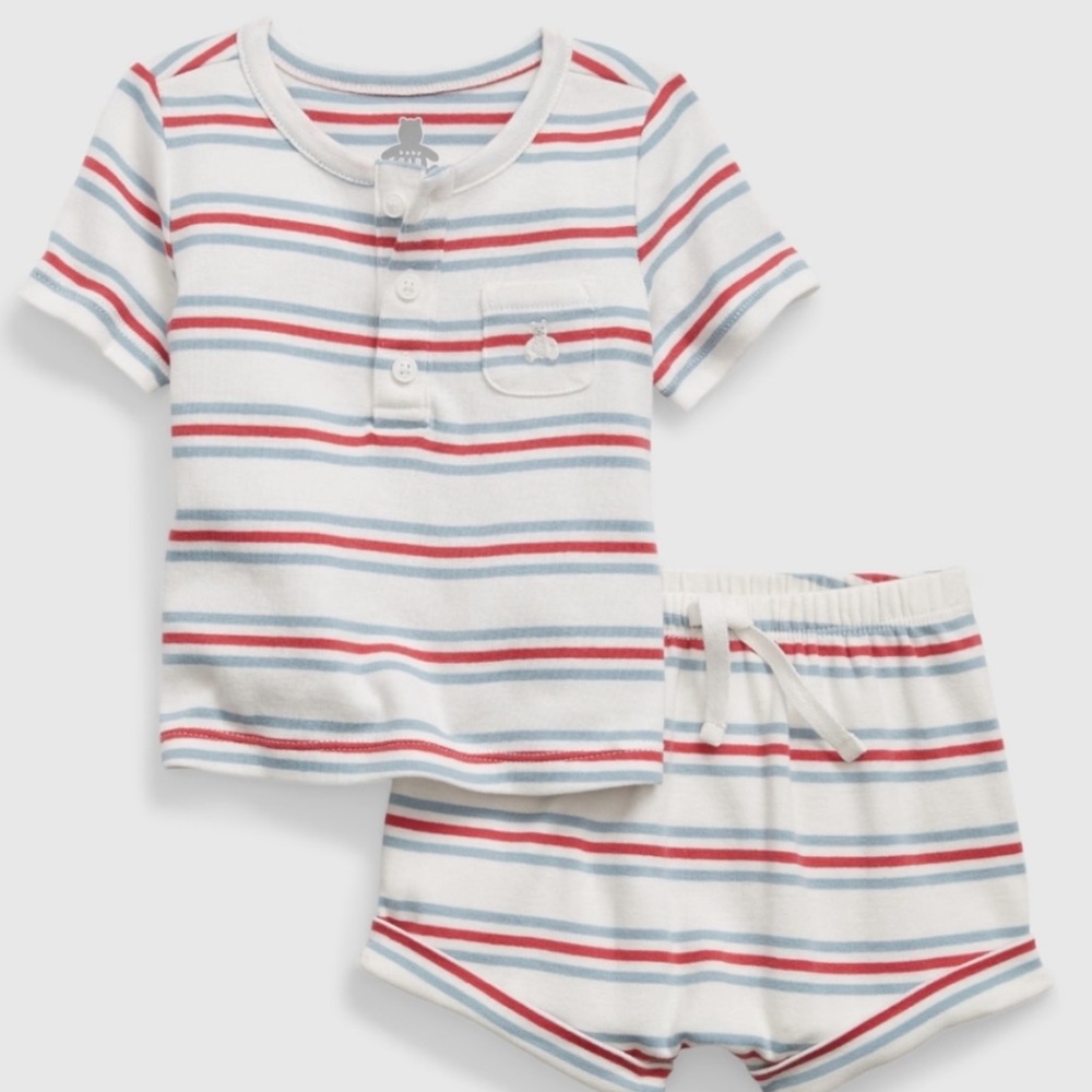 NET Baby GAP striped 2 piece Henley short set 3-6 months red white blue
